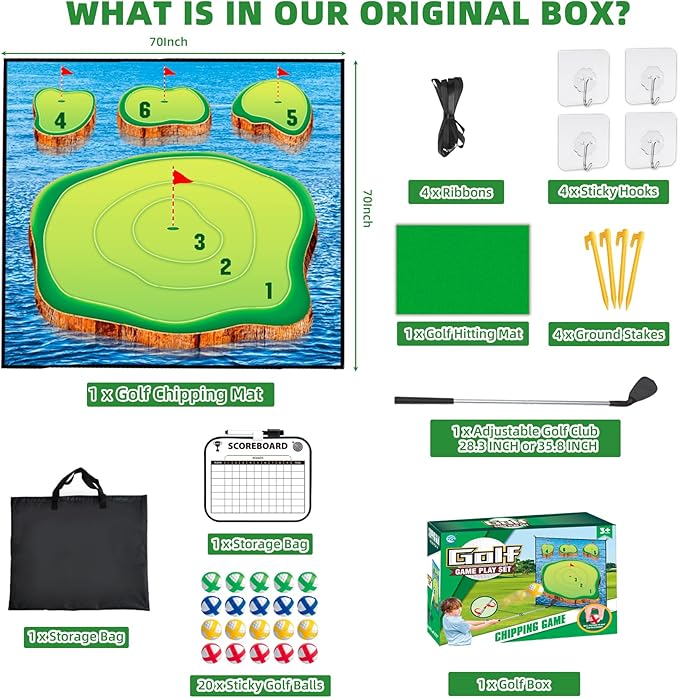 Golf Chipping Game Mat Set,Sticky Pro, 70‘’x70'' for Indoor Outdoor for Adults,Battle Royale,Golf for Adults Family Kids Backyard Yard Party (with Club)
