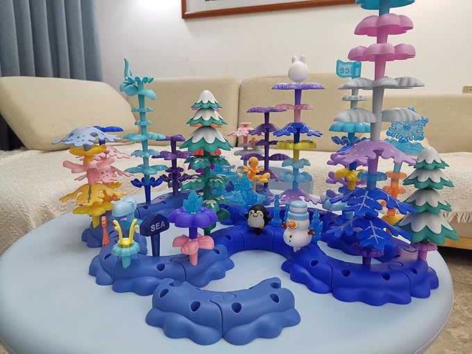 Marine Explorer STEM Building Set with 7 Sea Creatures - 76 Piece Coral Reef Blocks for Preschool Learning, Includes Crab, Turtle & Pufferfish(Ocean-World-L2)