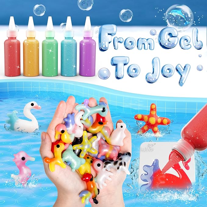 Kiditos Magic Water Elf Toy Kit, Aqua Fairy Water Gel Kit-20 Magic Gel&10 Animal Molds–Make Your Own Water Pets & Squishy Toys–Fun Summer DIY Craft Kit, Birthday Gifts & Party Favors for Kids Ages 3+