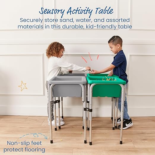 ECR4Kids 4-Station Sand and Water Adjustable Play Table, Sensory Bins, Grey/Emerald