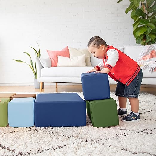 ECR4Kids SoftZone Big Foam Building Blocks, Soft Playset, Earthtone, 7-Piece