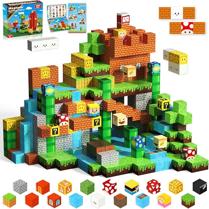 Magnetic Blocks-100PCS Magnetic Toy World Set Magnetic Building Blocks, STEM Montessori Sensory Toys for Toddlers Kids Boys Girls Ages 3 4 5 6 7 8 9 10 Christmas Birthday Gifts