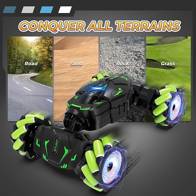 Gesture RC Car Toys for Boys 6-12, Gifts for Kids Aged 6 7 8 9 10 11 12, RC Sensing Stunt Car with Cool Lights Music Spray, 2.4Ghz Remote Control Car Double Sided Flip 360° Rotate 4WD Off-Road
