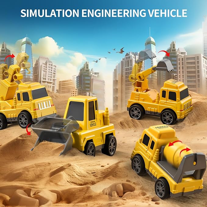 TEMI Construction Truck Boy Toys for 3-5 Year Old Toddlers - Toys for 3 4 5 6 7 Years Old Engineering Transport Vehicle Carrier Truck, Kids Excavator Crane Gifts Toys for Boys and Girls Aged 4-6