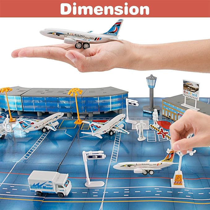 200 PCS Airport Terminal Kids Toys Deluxe Airlines Pretend Playset with Airplanes, Vehicles, Figures, Accessories, Play Mat