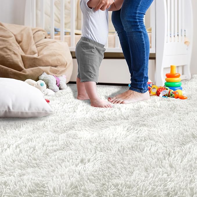 Ompaa Fluffy Rug, Super Soft Fuzzy Area Rugs for Bedroom Living Room - 3' x 5' Large Plush Furry Shag Rug - Kids Playroom Nursery Classroom Dining Room Decor Floor Carpet, Cream White