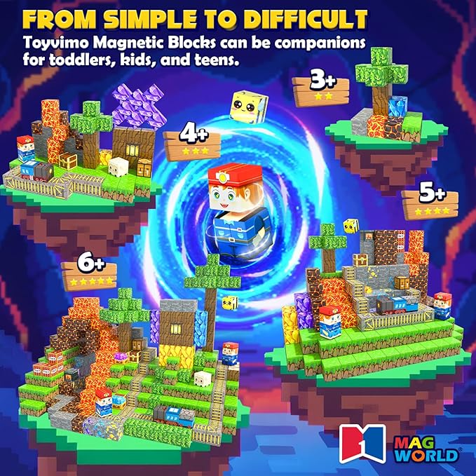 150PCS Magnetic Blocks - Build Mine Magnet World Kids Building Blocks with Magnet Board for 3 4 5 6 7 8 9 10 Year Old Boys & Girls Magnetic Tiles STEM Sensory Outdoor Toys for Kids Ages 4-8 5-7