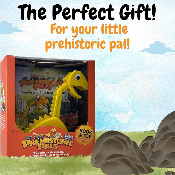 Dinosaur Brontosaurus Construction Truck Toy and Educational Book Gift Set