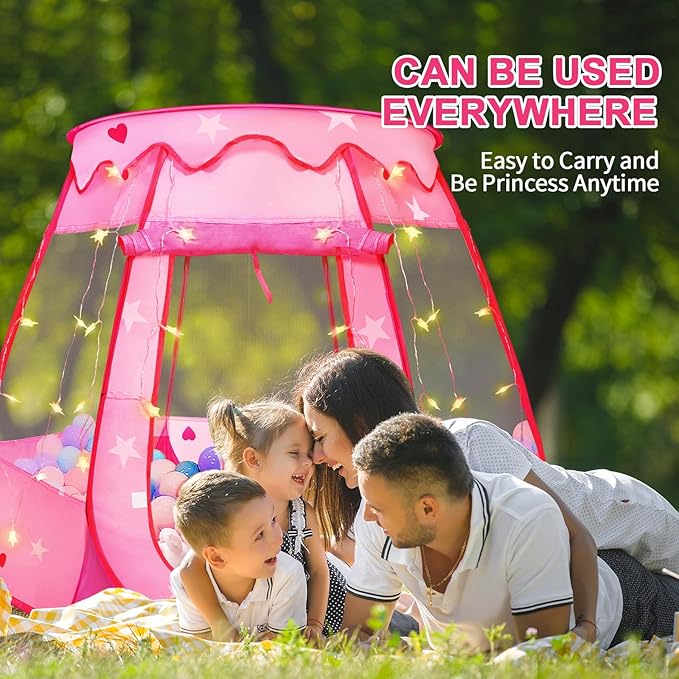 Pop Up Princess Tent with Star Light, Toys for 1 2 3 Year Old Girl Birthday Gift, Ball Pit for Baby 12-18 Month, Foldable Kids Play Tent for Toddler 1-3, One Year Old Girl Toy Indoor Outdoor