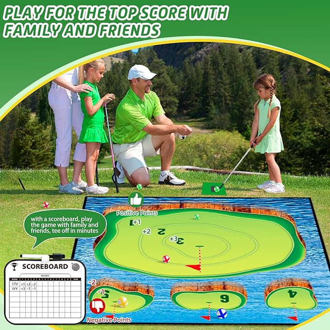 Golf Chipping Game Mat Set,Sticky Pro, 70‘’x70'' for Indoor Outdoor for Adults,Battle Royale,Golf for Adults Family Kids Backyard Yard Party (with Club)