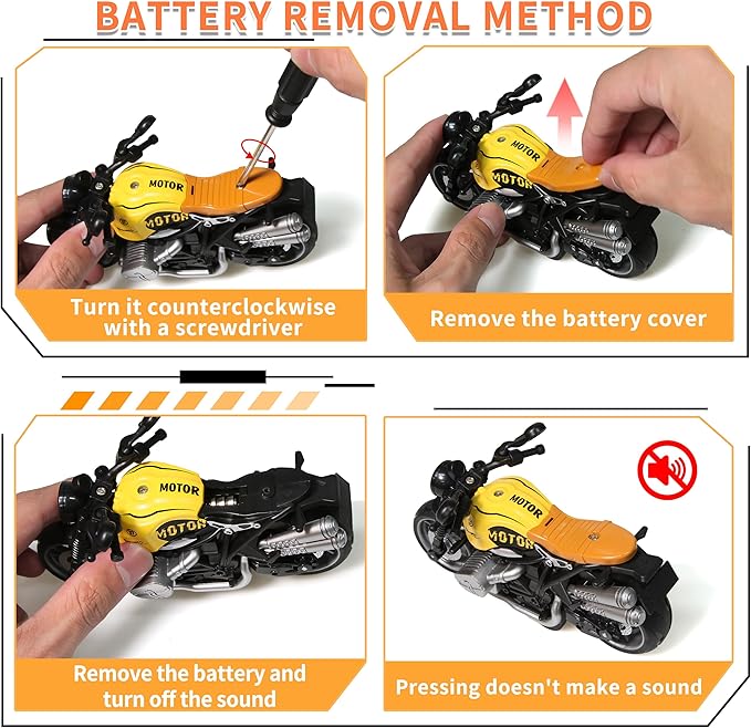 4-Pack Pull-Back Motorcycle Toys - Friction Powered Kids Toy Cars with Lights, Sounds & Automatic Drive for Boys & Girls Aged 3-12