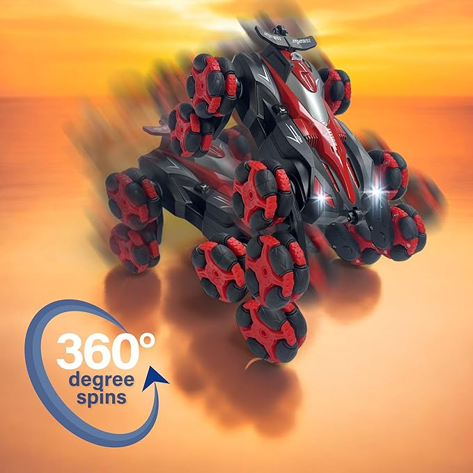 Gesture Sensing RC Stunt Car - Remote Control Car Toys with Lights Music Spray - 8WD 360° RC Cars - Best Gift for Kids for All Ages (Red)