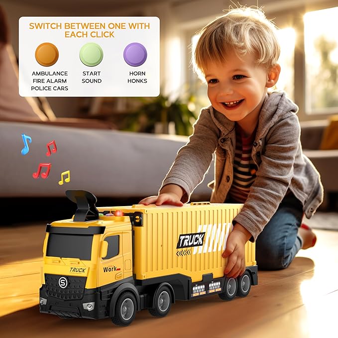 Carrier Truck Race Track Kids Toys, Foldable 3 Layer Toddler Track Playset, Toy Truck Transport Car Carrier & 8 Race Cars, Truck Car Toddlers Toys B-Day Gifts for Age 3 4 5 6+ Years Old Boys Girls