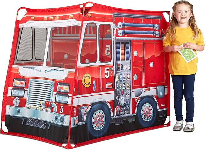 Melissa & Doug Fire Truck Play Tent Role Play Firefighter Tent, Fire Truck for Kids Ages 3+