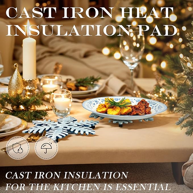 2 Pack Snowflake Metal Trivets, Heat Resistant Cast Iron Trivet, Decorative Christmas Trivets for Holiday & Christmas Decorations for Kitchen