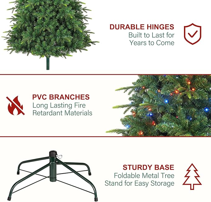 Hykolity 6 ft Pre-lit Artificial Christmas Tree with Remote Control, 350 Color Changing RGB Lights, 15-Mode Artificial Hinged Christmas Tree with 1420 PE&PVC Branch Tips for Home, Decoration
