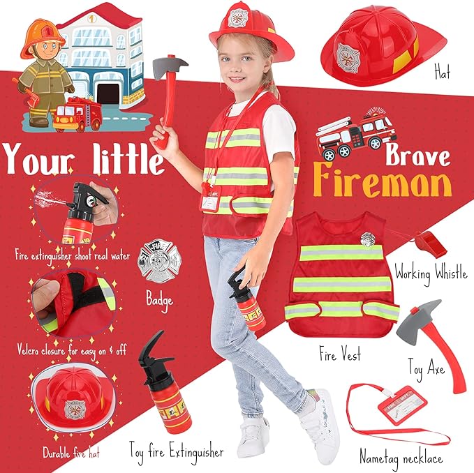Fedio Kids Dress up Trunk Boys Role Play Costume set for Kids age 3-7, Doctor,Police, Fireman Costume with Accessories for Dress up