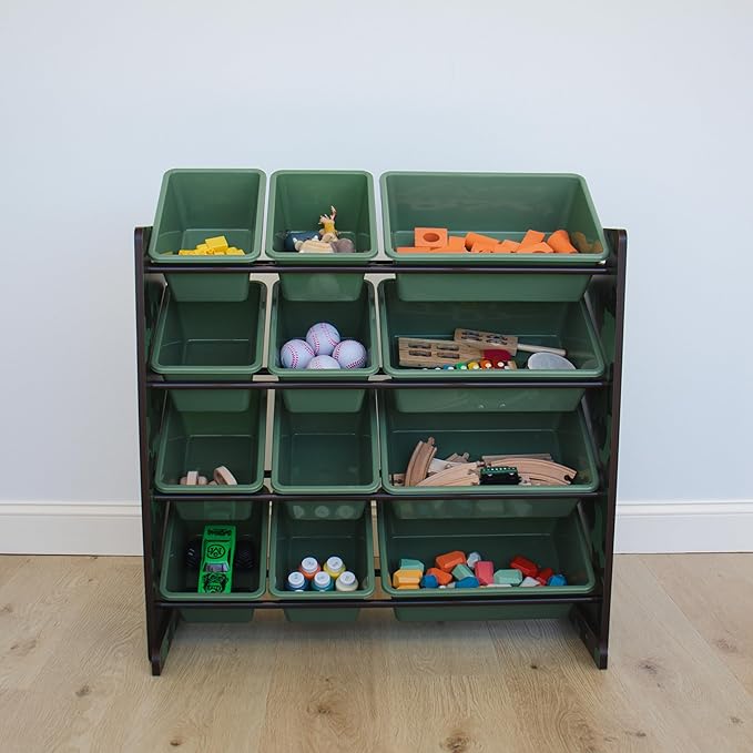 Humble Crew Hunter Toy Storage Organizer with 12 Plastic Storage Bins, Army Green Camo
