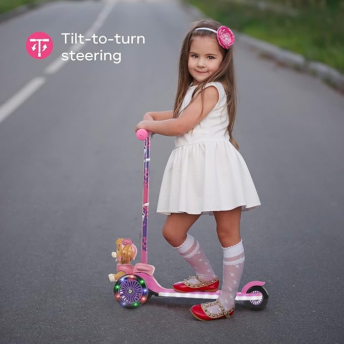 3D Kick Scooter for Kids, Self-Balancing 3 Wheeled Light Up Scooter with Extra Wide Anti-Slip Deck, Rear Brake, Lean to Steer, Lightweight Design, for Kids 3 and up, 75 LB Limit