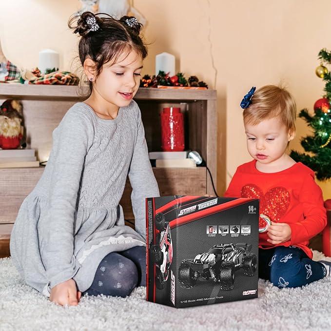 1:18 Scale RC Cars, 36 KM/H High Speed, 2.4 GHz Remote Control and 2 Rechargeable Batteries,4 Shock Absorbers, for Xmas (Red)