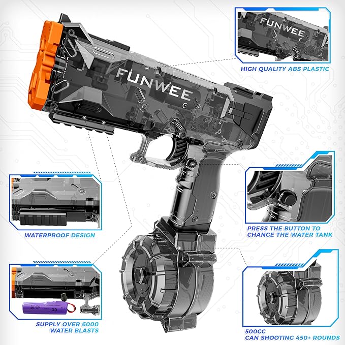 Electric Water Guns for Adult Kid, Strongest Full Automatic Water Pistol High Capacity 500+ Water Blaster, 26-30 FT Range Powerful Classic Water Squirt, Summer Outdoor Swimming Pool Water Toy