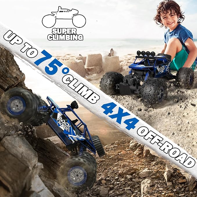 1:10 Amphibious 4WD Large RC Cars, IPX6 Waterproof 30 Km/h Remote Control Car Gifts for Kids 4X4 Off-Road RC Rock Crawler, LED Light, 2.4GHz RC Truck with 2 Batteries 80Mins Play