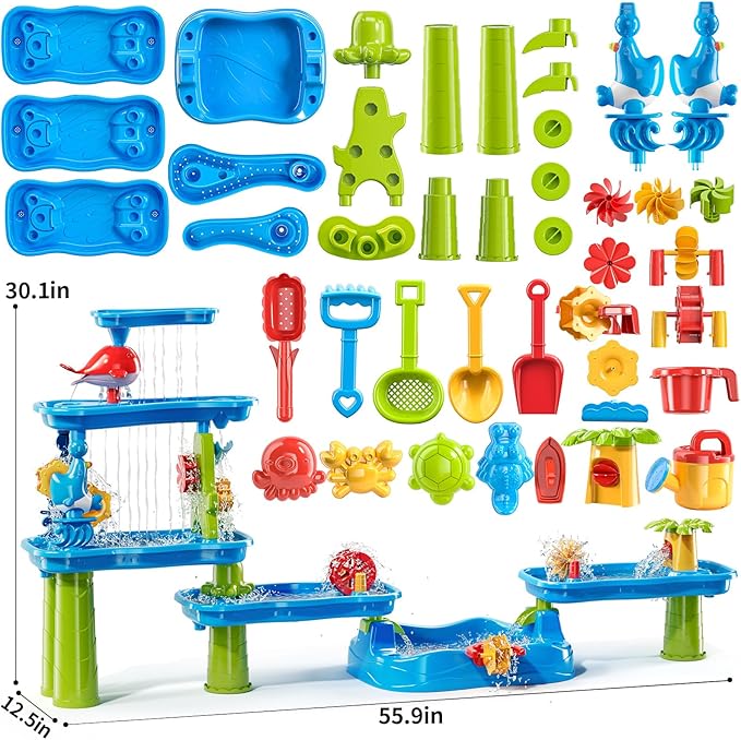 Water Table for Kids 3 4 5 6 7 Years Old - Water Playset for Toddlers 1-3 3-5, Water and Sand Play, Backyard Water Table, Summer Outdoor Beach Toys, Sensory Activity, Gifts for Boys Girls