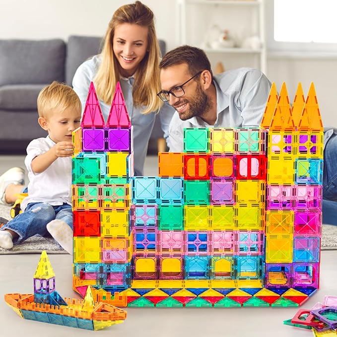 Magnetic Tiles,100PCS 3D Building Blocks, Magnets Building Set for Kids, Construction STEM Stacking Toys, Magnets Toy Gift for Toddlers, Boys and Girls