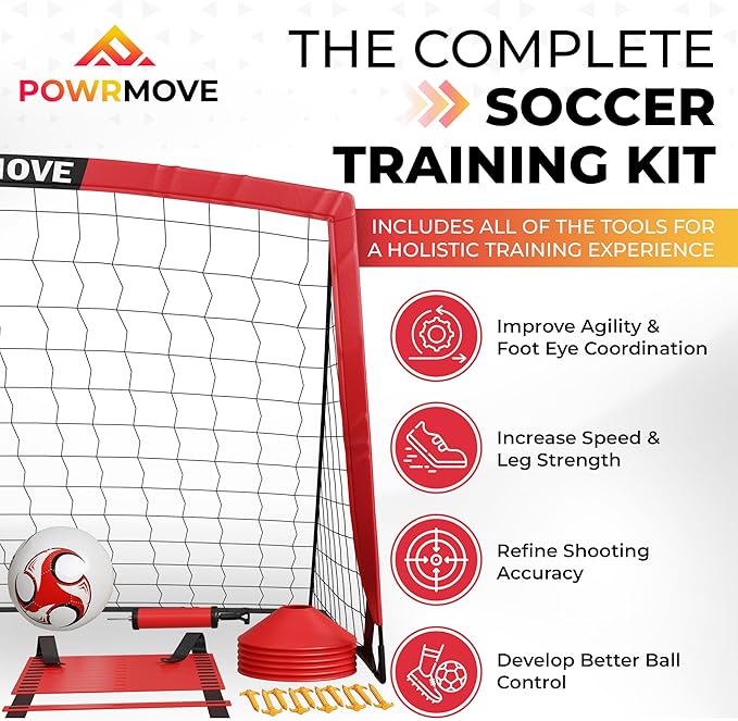 Soccer Goals for Backyard 6FT x 4FT - Portable Soccer Goals Set of 2 with Pump, Cones, Training Ladder, Size 4 Ball and Carry Bag - Soccer Nets, Durable Soccer Equipment for Kids and Adults