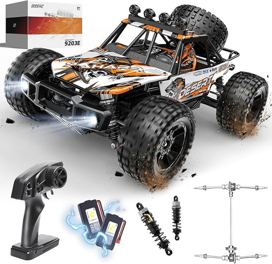 DEERC 1:10 Scale RC Monster Truck for Adults & Boys, 48KM/H Speed 4X4 Hobby RC Car with Lights, 2 Rechargeable Batteries, 2.4 GHz All Terrain Remote Control Car Toys for 30mins Fun