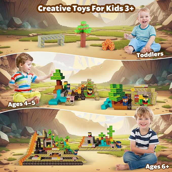 120pcs Magnetic Building Blocks Tiles for Kids Ages 4-8-12,Magnetic Building Tiles Blocks Constructions Toys Birthday Gifts for Kids Boys Girls Ages 8-12