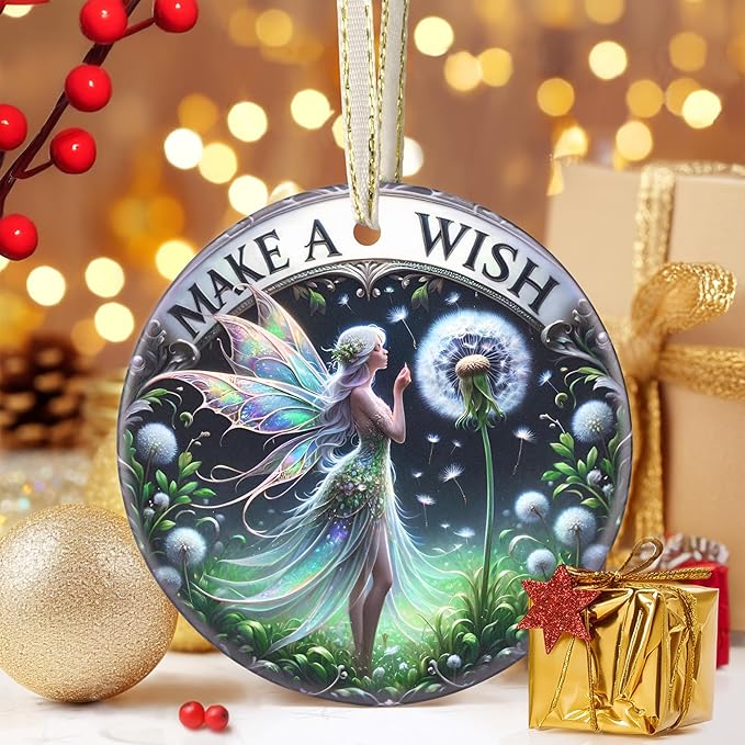 Make A Wish Fairy - 3.5 Inch Ceramic Christmas Hanging Ornament - Gift Exchange, Holiday Present