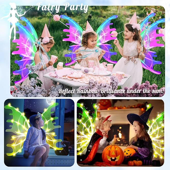 Electric Light Up Butterfly Wings Moving with Music - Princess Costume Crown Wand Dress Up, Princess Toys for Kids Ages 3-6 5-7 as Halloween Valentine Birthday Christmas Party Gifts