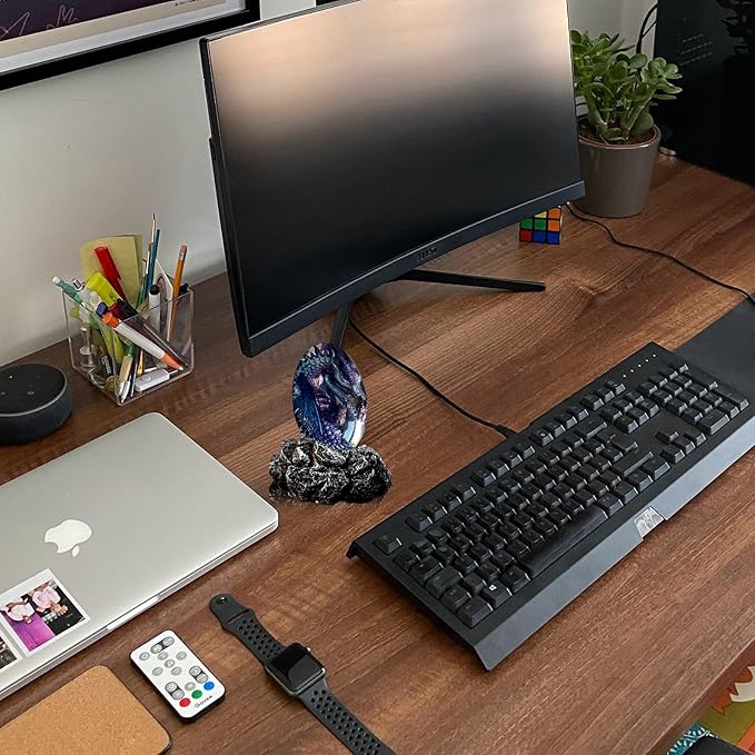 ACOCOFE Dragon Egg,Lava Dragon Eggs with Base Ornaments,Handmade Sculpture Resin Crystal Dragon Souvenir,Dragon Ornaments Gift for Christmas,Birthdays,Graduation (Purple with Base)