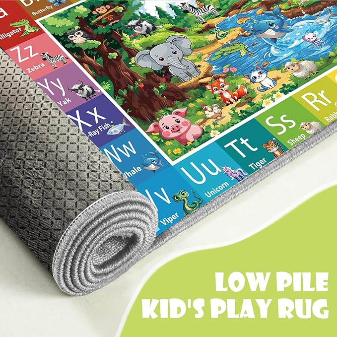 ABC Rug for Kids Room, ABC Baby Mats for Floor Toddlers, Non Silp Alphabet Play Mat Elementary Preschool Kid's Rugs with Animal Illustrations - (78.7X59 Inches)
