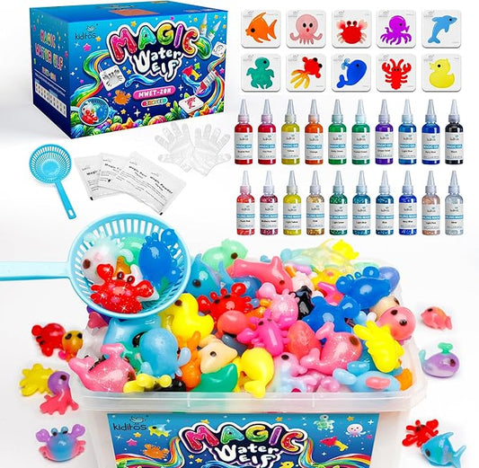 Kiditos Magic Water Elf Toy Kit, Aqua Fairy Water Gel Kit-20 Magic Gesl&10 Molds–Make Your Own Water Pets & Squishy Toys–Fun Summer DIY Craft Kit, Birthday Gifts & Party Favors for Kids Ages 3+