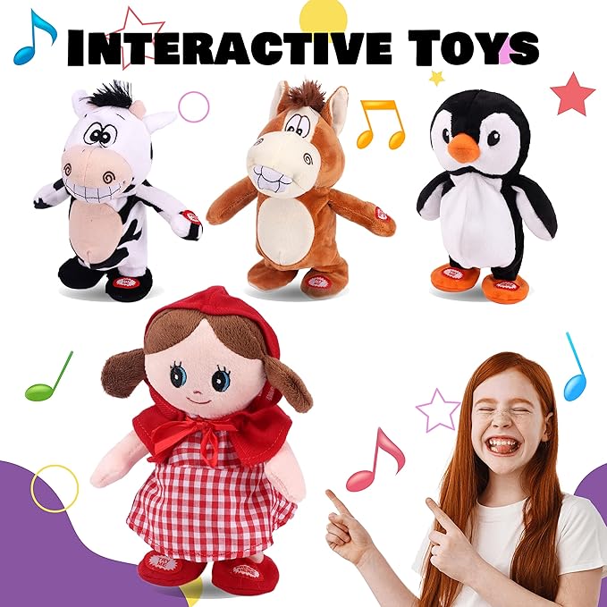 Hopearl Talking Singing Cow Repeats What You Say Walking Electric Interactive Animated Toy Speaking Plush Buddy Gifts for Toddlers, 8''