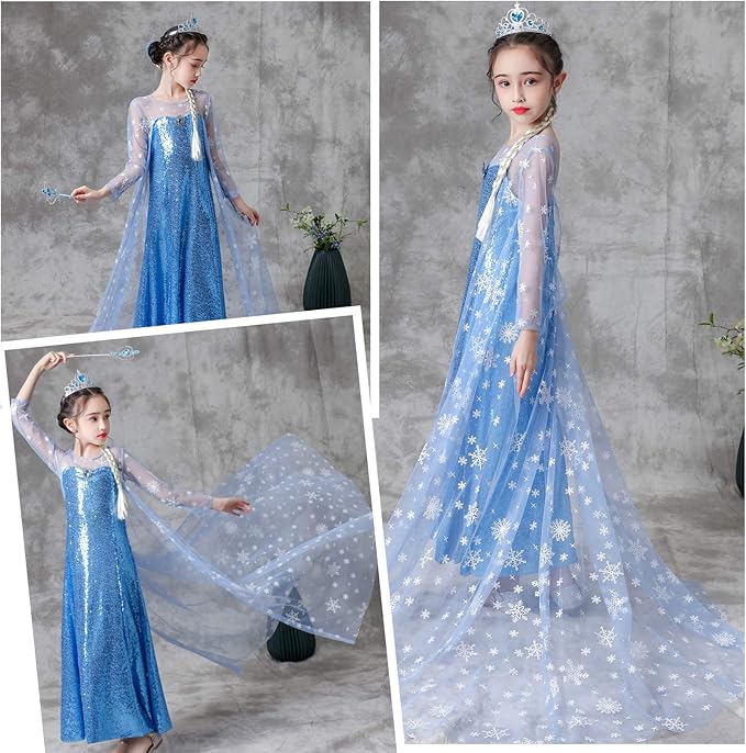 Luxury Princess Dress Costumes with Shining Long Cape Girls Birthday Party
