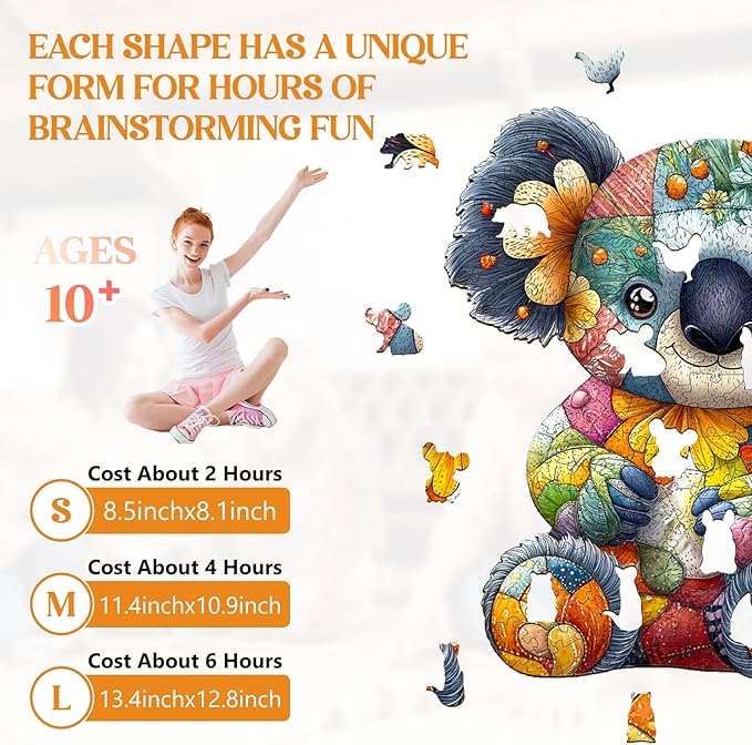 Wooden Puzzles for Adults, Wooden Jigsaw Puzzles for Adults Kids, Patchwork Koala Unique Shaped Wood Puzzles Adult, Creative Birthday Gifts for Friends Family Game (8.5 * 8.1in 100pcs)
