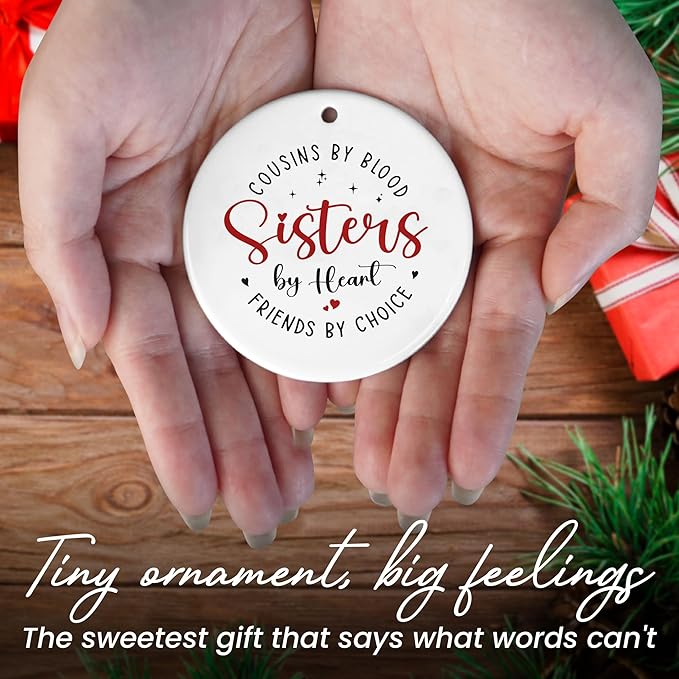 OASSIE Sister Christmas Ornaments Gifts for Cousins Female - Ceramic Christmas Ornaments 2025 for Tree Decor - Long Distance Cousins Sister Gifts for Women, Cousin Ornament for Xmas Decorations