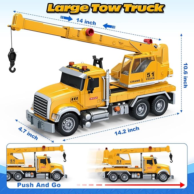 Kids Toys for 3 4 5 6 7 8 Years Old Boys, Crane Truck Toy with Lights, Sounds, Toddler Friction Powered Truck Vehicle Toy for Boys Girls Chrismas Birthday Gifts