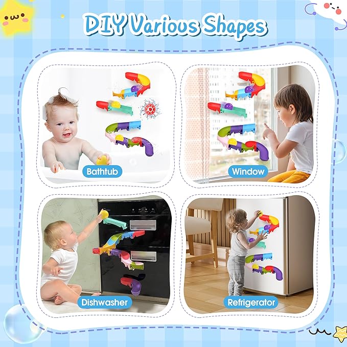 Toddler Bath Toys for Kids, DIY Bathtub Toys with Suction Cups, Fun Baby Shower Toys with Slide Track Birthday Gift for 2 3 4 5 6 Yeas Old Boys and Girls Bath Time