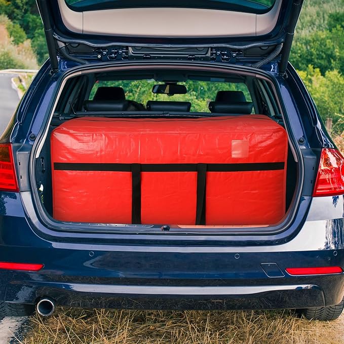 Windyun 4 Pack 69 Gallon Extra Large Storage Bags XXL Moving Bags with Zipper Handles Heavy Duty Jumbo Big Totes Box for Halloween Skeleton 4-12 Feet Christmas Tree Storage College Dorm Cloth (Red)