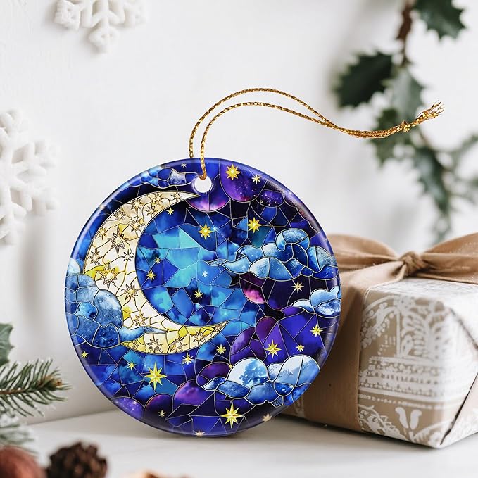 Night Sky Ornaments, Christmas Ornaments: Christmas Tree Decorations, Holiday Decor, Stocking Stuffers, Gift Ideas, Xmas Gift, Star and Moon Lover Gifts & Gifts for Art Lover