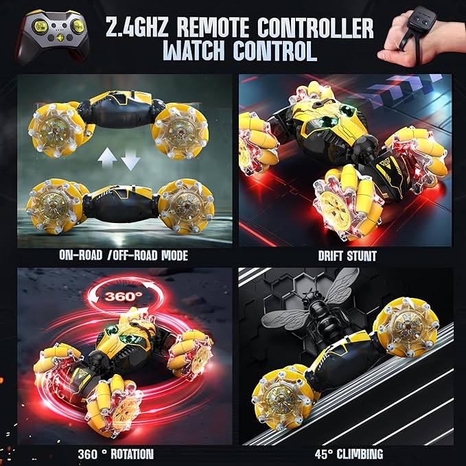 BEZGAR Gesture Sensing RC Stunt Car, Monster Truck Toys, Remote Control Monster Truck with Light, Transform Remote Control Car, Remote Control Hornet, Outdoor Toys for Kids, Rc Cars for Boys