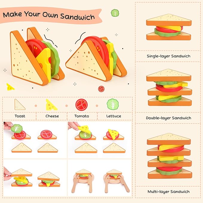 Wooden Toy Picnic Playset, 31 Pcs Wooden Play Food Sets for Kids Pretend Play Cutting Food Toys Toddlers Play Kitchen Accessories Gift for Girls Boys Age 3+