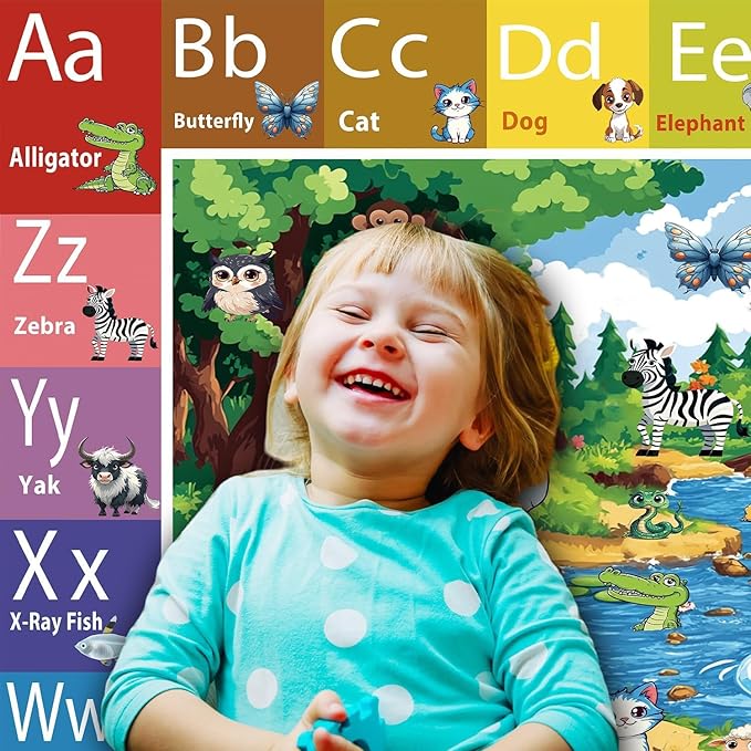 ABC Rug for Kids Room, ABC Baby Mats for Floor Toddlers, Non Silp Alphabet Play Mat Elementary Preschool Kid's Rugs with Animal Illustrations - (59X39.4 Inches)