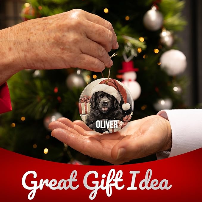 Newfoundland Personalized Dog Ornament - Pet Ornament for Christmas Tree - 3" Round Ceramic - Printed in USA - Choose from 200 Breeds - Dog Mom - Dog Dad - Xmas Decoration DOG0148