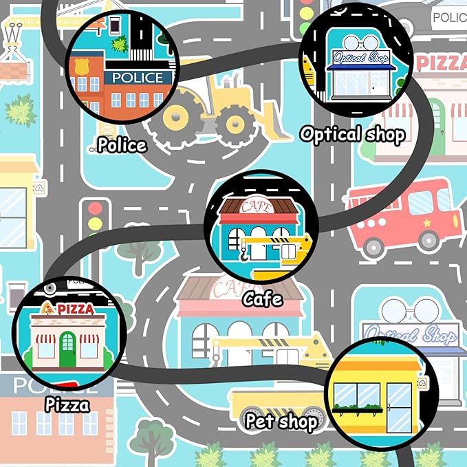 Car Rug Play Mat - Kids Play Rugs City Life Road Map Rug 3x5 Feet Large Educational Traffic Track Car Mat for Kids Toy Cars Carpet for Kid Bedroom Playroom Classroom Decor