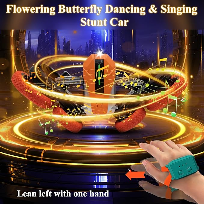 Hand Gesture Sensing Double-Sided Remote Control Car,360ยฐ 4wd Off-Road with Lights & Music Indoor/Outdoor Toy for 6-12 Age Boys Birthday Gift (Orange)